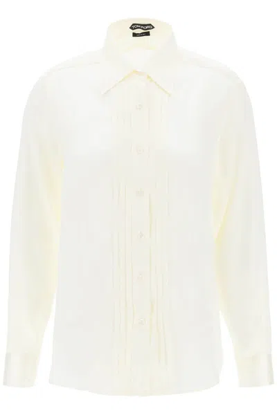 Shop Tom Ford Silk Charmeuse Blouse Shirt In Bianco
