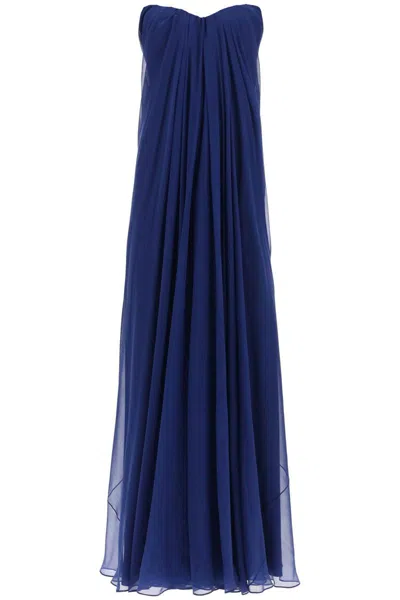 Shop Alexander Mcqueen Silk Chiffon Bustier Gown In Blu