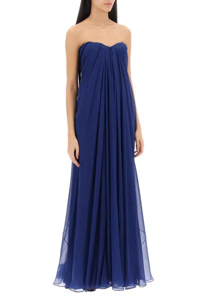 Shop Alexander Mcqueen Silk Chiffon Bustier Gown In Blu