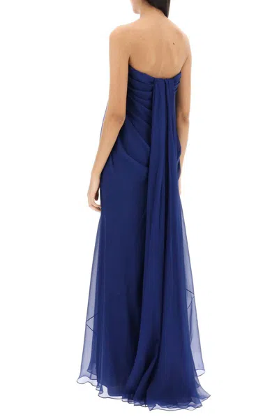 Shop Alexander Mcqueen Silk Chiffon Bustier Gown In Blu