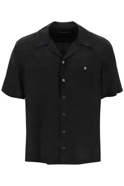 Shop Dolce & Gabbana Silk Jacquard Bowling Shirt In Nero