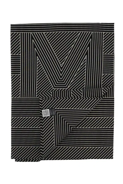 Shop Totême Silk Monogram Striped Scar In Nero