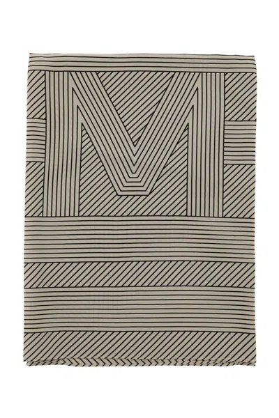 Shop Totême Silk Monogram Striped Scar In Beige