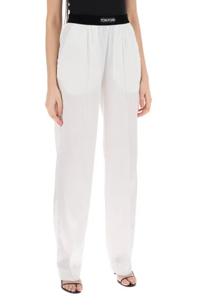 Shop Tom Ford Silk Pajama Pants In Bianco