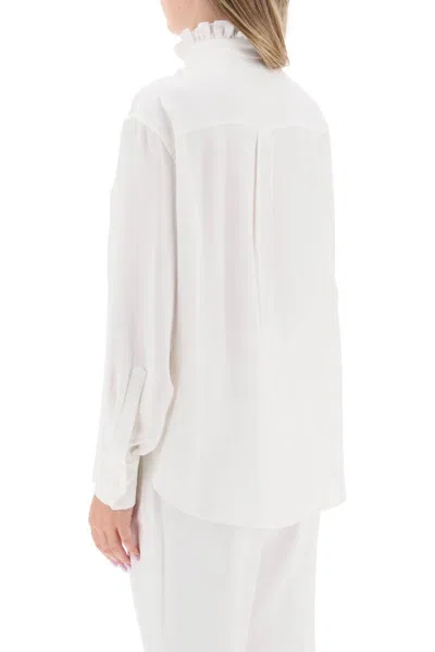 Shop Alexander Mcqueen Silk Satin Shirt With Ruffles In Bianco