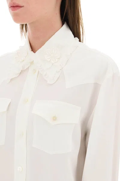 Shop Alessandra Rich Silk Shirt In Bianco