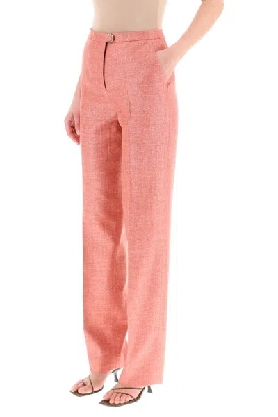 Shop Agnona Silk, Wool And Linen Trousers In Rosa