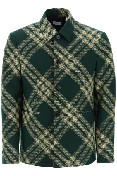 Shop Burberry Single-breasted Check Jacket In Verde