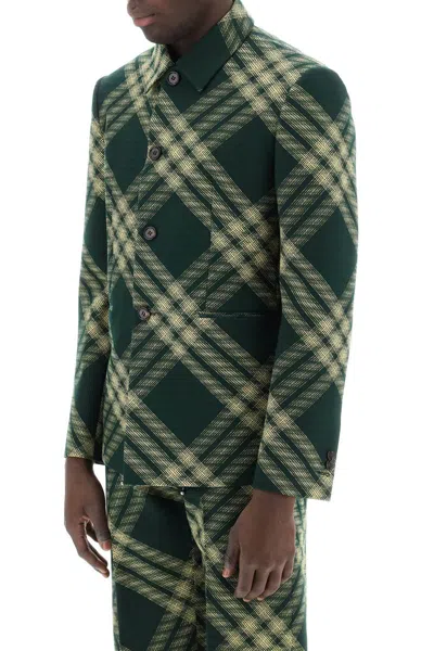 Shop Burberry Single-breasted Check Jacket In Verde