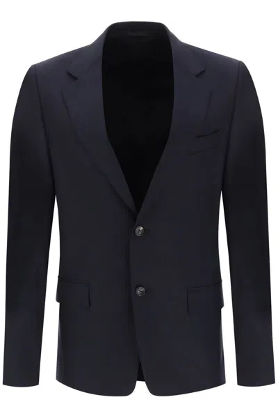 Shop Lanvin Single-breasted Jacket In Light Wool In Blu
