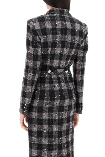 Shop Alessandra Rich Single-breasted Jacket In Boucle' Fabric With Check Motif In Nero