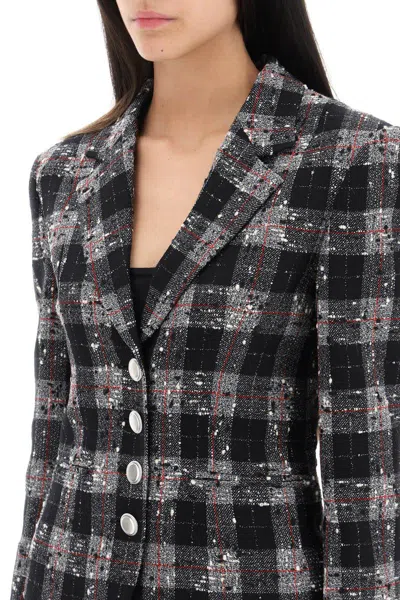 Shop Alessandra Rich Single-breasted Jacket In Boucle' Fabric With Check Motif In Nero