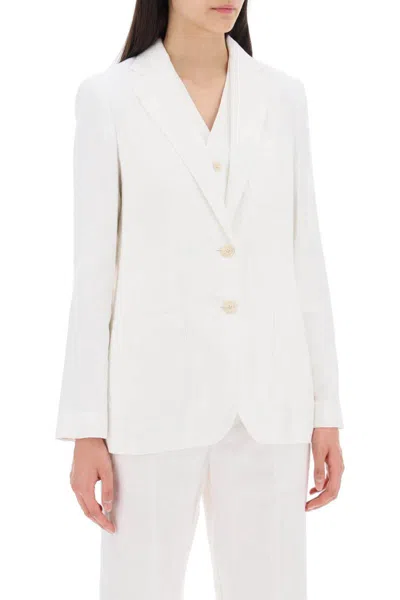 Shop Polo Ralph Lauren Single-breasted Linen Jacket In Bianco