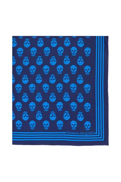 Shop Alexander Mcqueen Skull Print Silk Scarf In Blu
