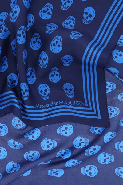 Shop Alexander Mcqueen Skull Print Silk Scarf In Blu