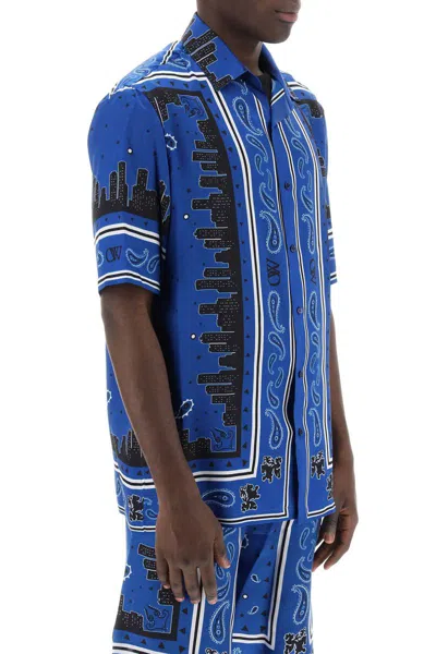 Shop Off-white Skyline Paisley Bowling Shirt With Pattern In Blu