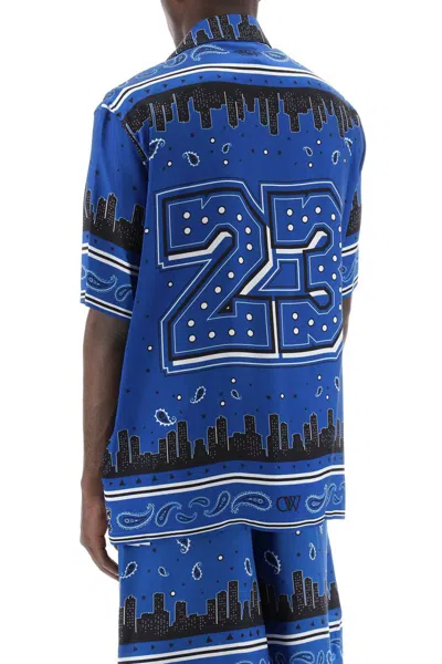 Shop Off-white Skyline Paisley Bowling Shirt With Pattern In Blu
