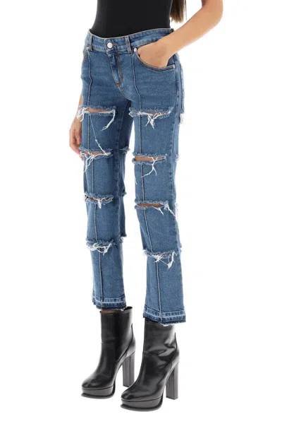 Shop Alexander Mcqueen Slim Fit Slashed Jeans In Blu