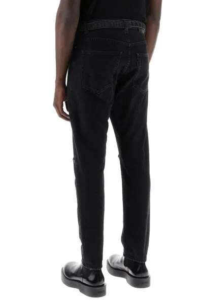 Shop Sacai Slim Jeans With Belt In Nero