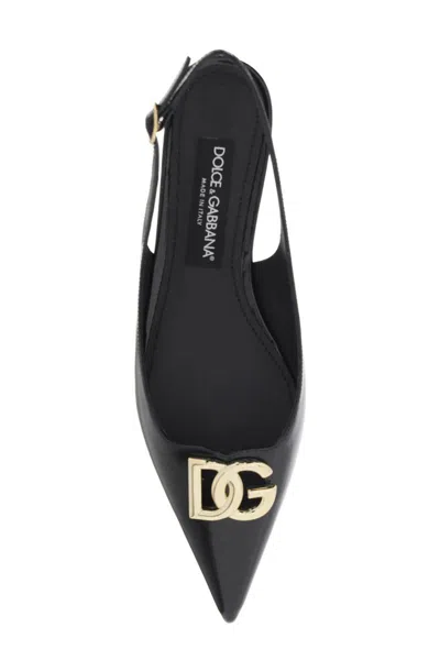Shop Dolce & Gabbana Slingback Ballet Flats With Dg Logo In Nero