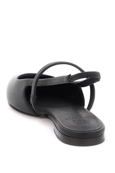 Shop Brunello Cucinelli Slingback Ballet Flats With Precious Strap In Nero