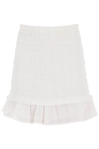 Shop Isabel Marant Étoile Smocked Cotton Dorela Mini Skirt In Bianco
