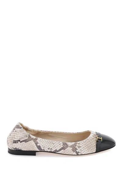 Shop Tod's Snake-printed Leather Ballet Flats In Nero