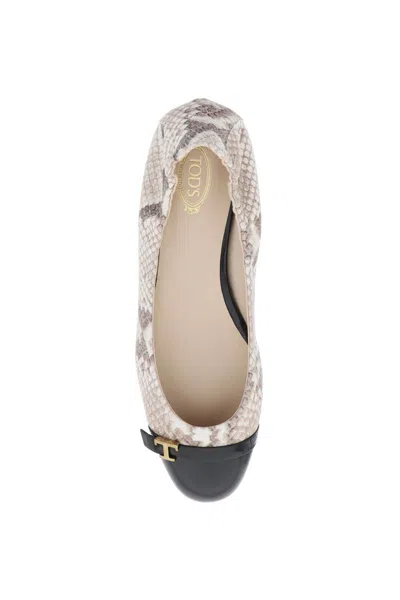 Shop Tod's Snake-printed Leather Ballet Flats In Nero