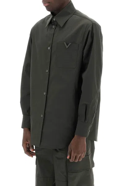 Shop Valentino Snap-up Overshirt In Stretch Nylon In Brown