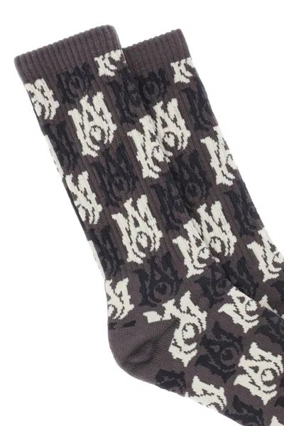 Shop Amiri Socks With Ma Pattern In Grigio