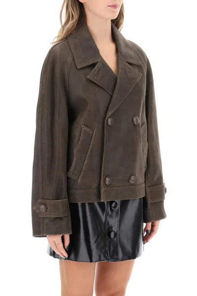 Shop Mvp Wardrobe Solferino Jacket In Vintage-effect Leather In Marrone