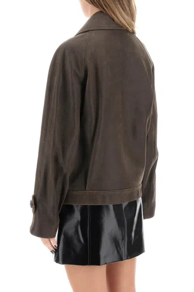 Shop Mvp Wardrobe Solferino Jacket In Vintage-effect Leather In Marrone