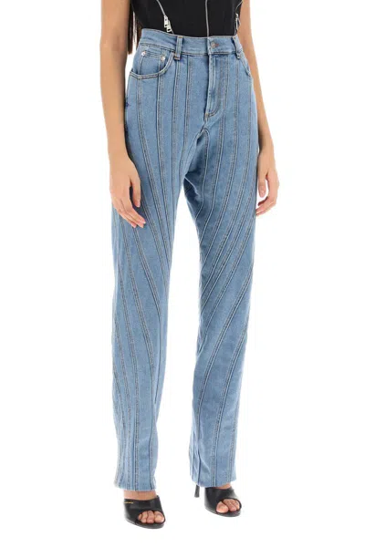 Shop Mugler Spiral Baggy Jeans In Blu