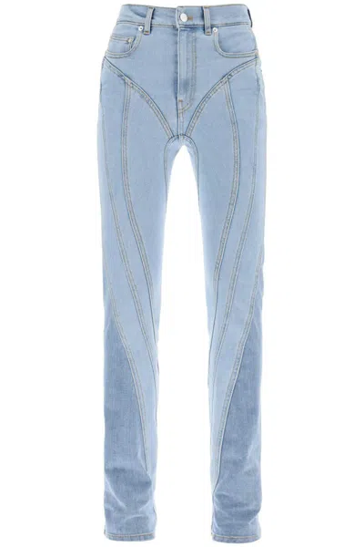 Shop Mugler Spiral Two-tone Skinny Jeans In Blu