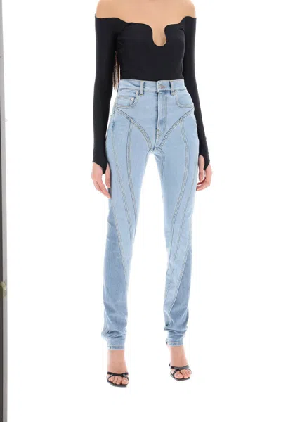 Shop Mugler Spiral Two-tone Skinny Jeans In Blu