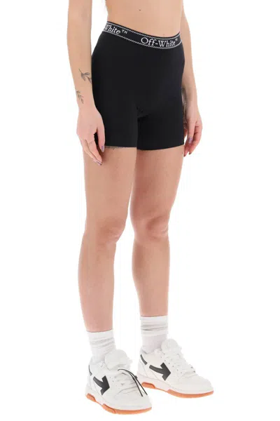 Shop Off-white Sporty Shorts With Branded Stripe In Nero