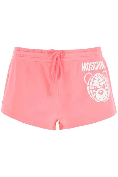 Shop Moschino Sporty Shorts With Teddy Print In Rosa