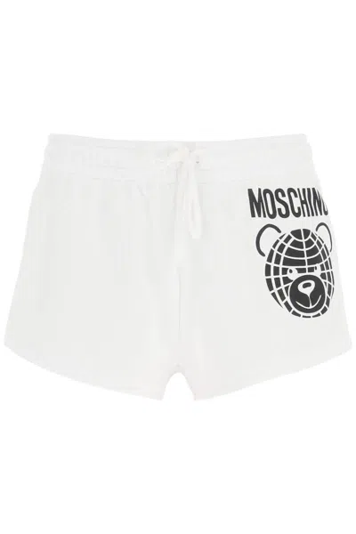 Shop Moschino Sporty Shorts With Teddy Print In Bianco