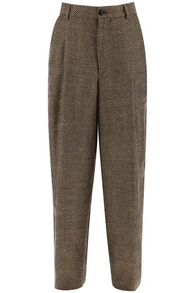Shop Dries Van Noten Spotted Tweed Trousers For In Marrone