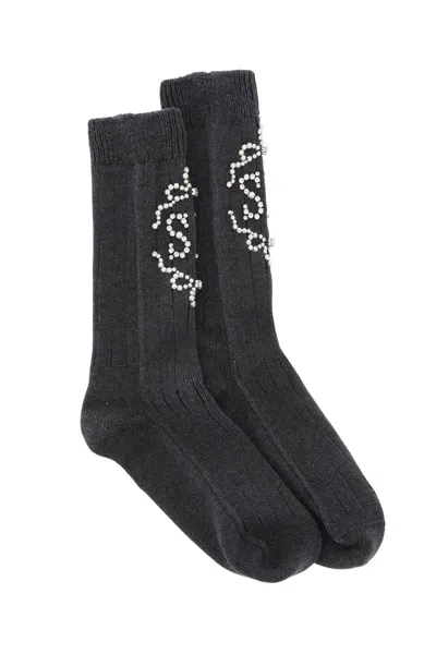 Shop Simone Rocha Sr Socks With Pearls And Crystals In Grigio