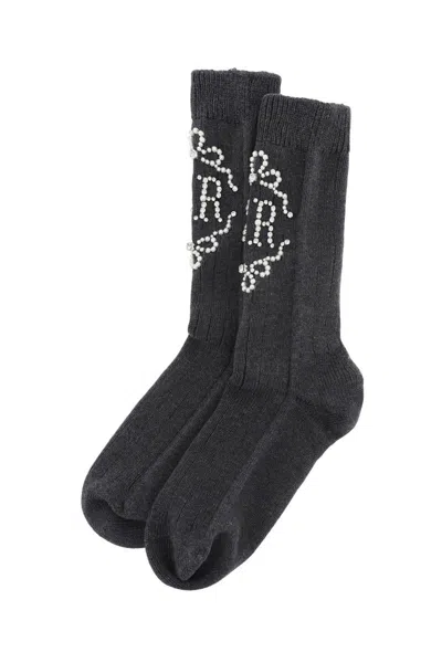 Shop Simone Rocha Sr Socks With Pearls And Crystals In Grigio