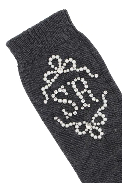 Shop Simone Rocha Sr Socks With Pearls And Crystals In Grigio