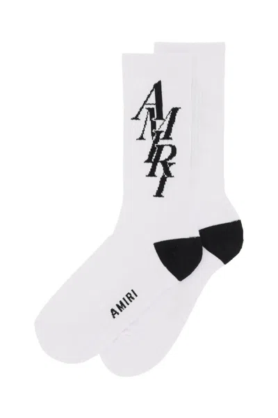 Shop Amiri Stack Logo Socks In Bianco