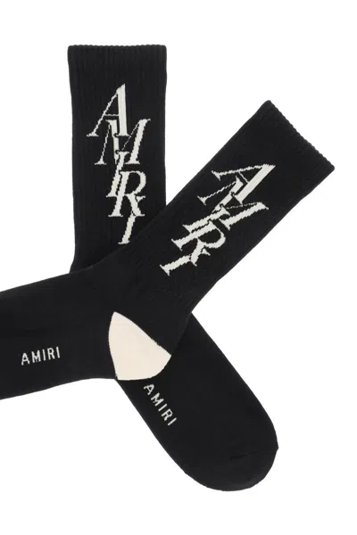 Shop Amiri Stack Logo Socks In Nero