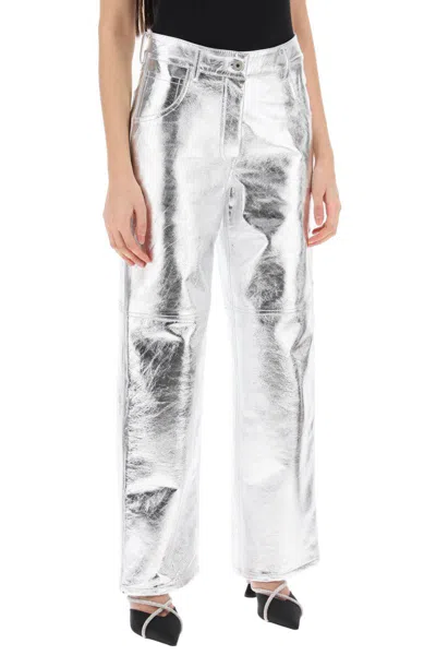 Shop Interior Sterling Pants In Laminated Leather In Argento