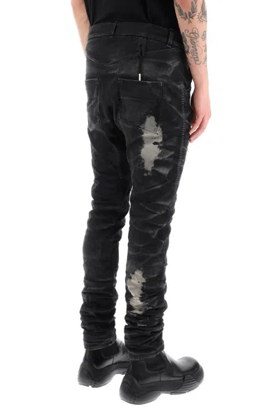 Shop 11 By Boris Bidjan Saberi Stone Washed Jeans With Used Effect In Nero