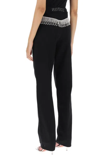 Shop Rotate Birger Christensen Straight Jeans With Cristal Fringes In Nero