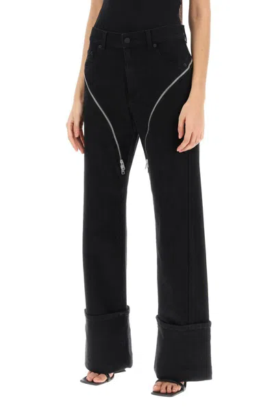 Shop Mugler Straight Jeans With Zippers In Nero