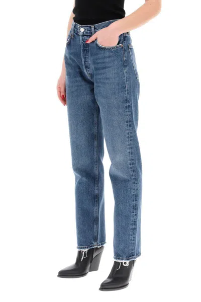 Shop Agolde Straight Leg Jeans From The 90's With High Waist In Blu