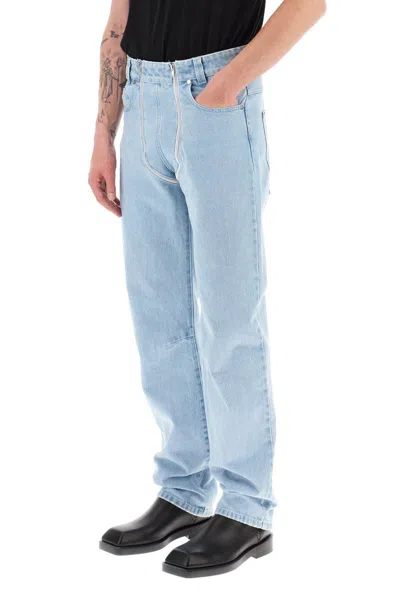 Shop Gmbh Straight Leg Jeans With Double Zipper In Celeste
